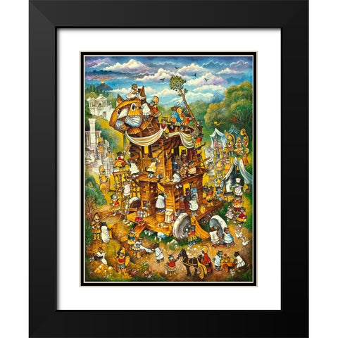 Trojan Cats Black Modern Wood Framed Art Print with Double Matting by Bell, Bill