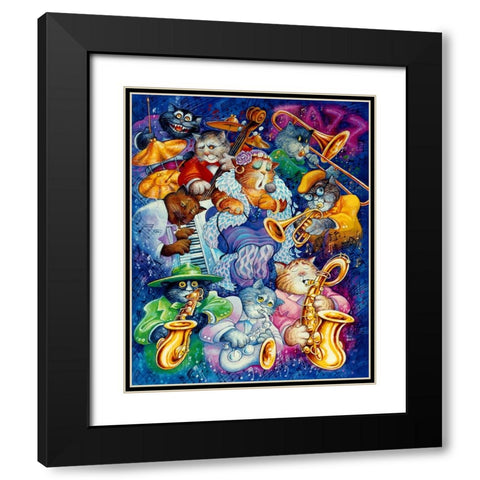 Jazz Cats Black Modern Wood Framed Art Print with Double Matting by Bell, Bill