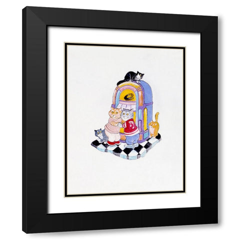 50s Cats Black Modern Wood Framed Art Print with Double Matting by Bell, Bill