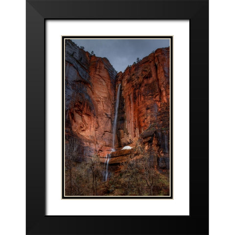 Waterfall Beauty At Zion Black Modern Wood Framed Art Print with Double Matting by Sherrell, Bill