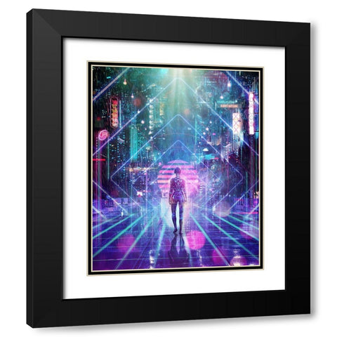 Neon Zone Black Modern Wood Framed Art Print with Double Matting by Gray, Cameron