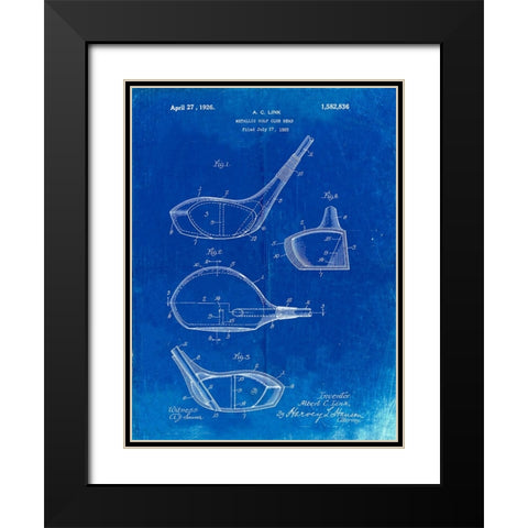 PP9-Faded Blueprint Golf Driver 1925 Patent Poster Black Modern Wood Framed Art Print with Double Matting by Borders, Cole