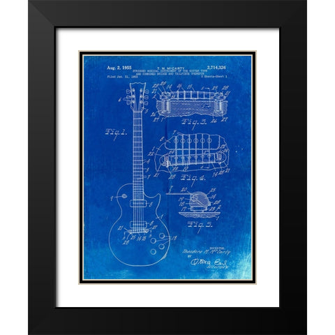 PP47-Faded Blueprint Gibson Les Paul Guitar Patent Poster Black Modern Wood Framed Art Print with Double Matting by Borders, Cole