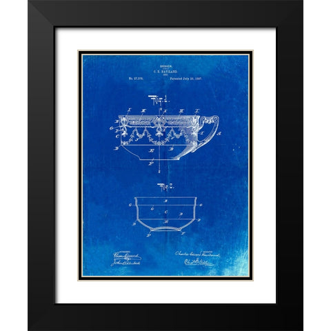 PP57-Faded Blueprint Haviland Demitasse Tea Cup Patent Poster Black Modern Wood Framed Art Print with Double Matting by Borders, Cole