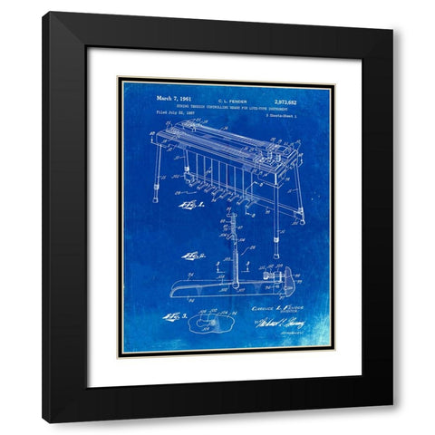 PP281-Faded Blueprint Fender Pedal Steel Guitar Patent Poster Black Modern Wood Framed Art Print with Double Matting by Borders, Cole