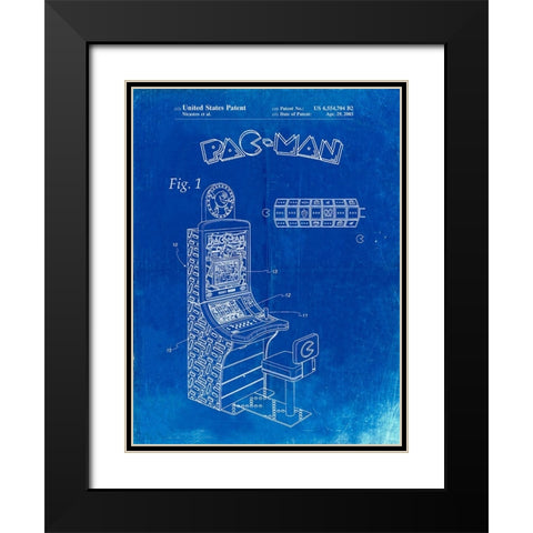 PP282-Faded Blueprint Fender Pedal Steel Guitar Patent Poster Black Modern Wood Framed Art Print with Double Matting by Borders, Cole