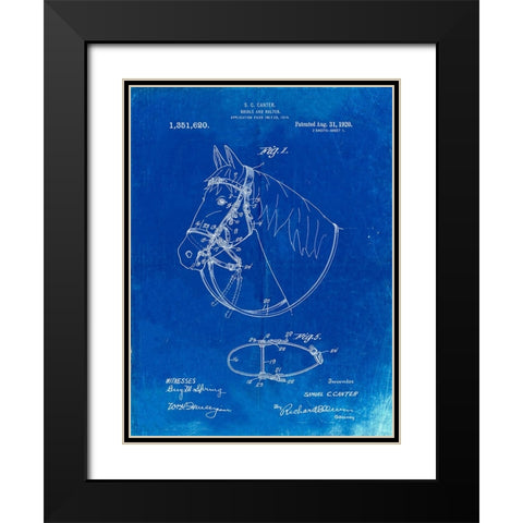 PP338-Faded Blueprint Bridle and Halter Patent Poster Black Modern Wood Framed Art Print with Double Matting by Borders, Cole