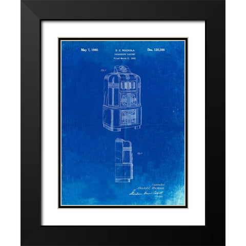 PP347-Faded Blueprint Jukebox Patent Poster Black Modern Wood Framed Art Print with Double Matting by Borders, Cole