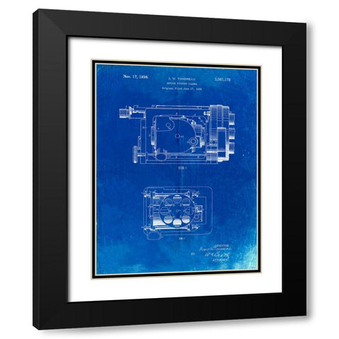 PP390-Faded Blueprint Motion Picture Camera 1932 Patent Poster Black Modern Wood Framed Art Print with Double Matting by Borders, Cole