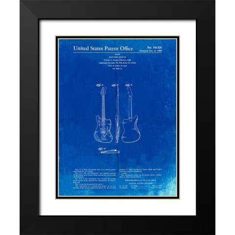 PP417-Faded Blueprint Fender Jazzmaster Guitar Patent Poster Black Modern Wood Framed Art Print with Double Matting by Borders, Cole