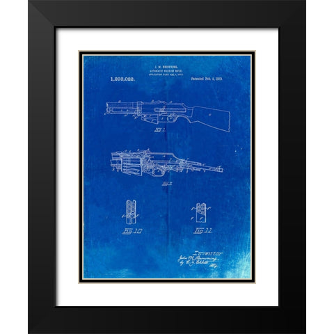 PP469-Faded Blueprint M1919 Browning Automic Rifle Patent Poster Black Modern Wood Framed Art Print with Double Matting by Borders, Cole