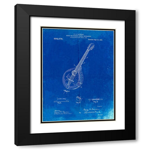PP499-Faded Blueprint Gibson Mandolin Bridge Patent Poster Black Modern Wood Framed Art Print with Double Matting by Borders, Cole