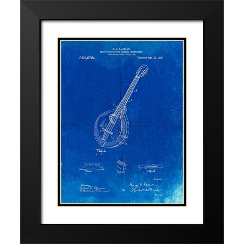 PP499-Faded Blueprint Gibson Mandolin Bridge Patent Poster Black Modern Wood Framed Art Print with Double Matting by Borders, Cole