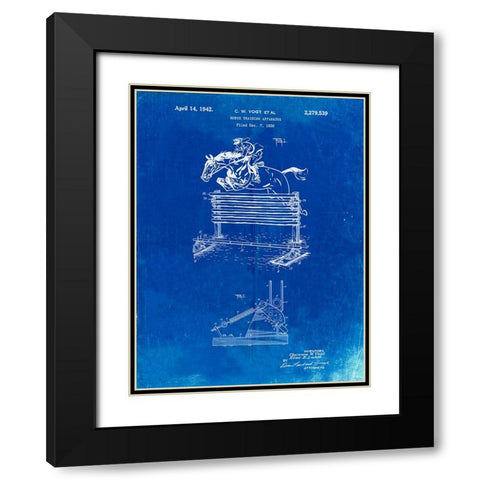 PP507-Faded Blueprint Equestrian Training Oxer Patent Poster Black Modern Wood Framed Art Print with Double Matting by Borders, Cole
