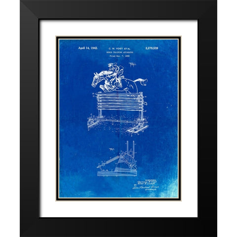 PP507-Faded Blueprint Equestrian Training Oxer Patent Poster Black Modern Wood Framed Art Print with Double Matting by Borders, Cole