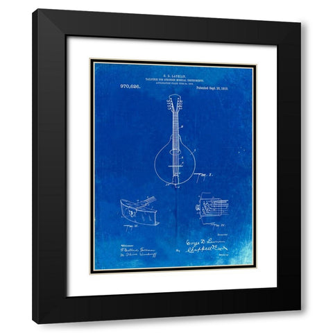 PP514-Faded Blueprint Gibson Mandolin Tailpiece Patent Poster Black Modern Wood Framed Art Print with Double Matting by Borders, Cole