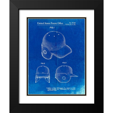 PP716-Faded Blueprint Baseball Helmet Patent Poster Black Modern Wood Framed Art Print with Double Matting by Borders, Cole