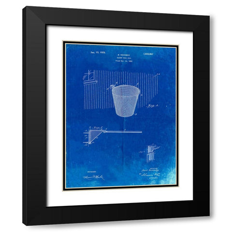 PP717-Faded Blueprint Basketball Goal Patent Poster Black Modern Wood Framed Art Print with Double Matting by Borders, Cole