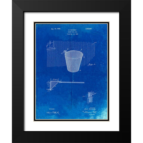 PP717-Faded Blueprint Basketball Goal Patent Poster Black Modern Wood Framed Art Print with Double Matting by Borders, Cole