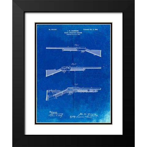 PP754-Faded Blueprint Browning Auto 5 Shotgun 1900 Patent Poster Black Modern Wood Framed Art Print with Double Matting by Borders, Cole