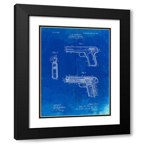 PP755-Faded Blueprint Browning No. 2 Handgun Patent Poster Black Modern Wood Framed Art Print with Double Matting by Borders, Cole