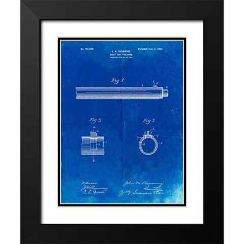 PP756-Faded Blueprint Browning Sight for Firearms Patent Poster Black Modern Wood Framed Art Print with Double Matting by Borders, Cole