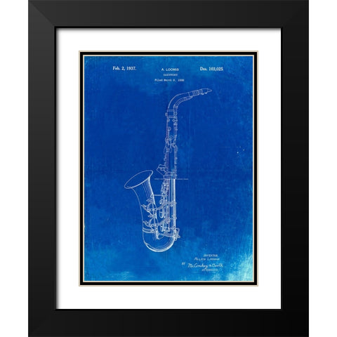 PP773-Faded Blueprint Conn A Melody Saxophone Patent Poster Black Modern Wood Framed Art Print with Double Matting by Borders, Cole