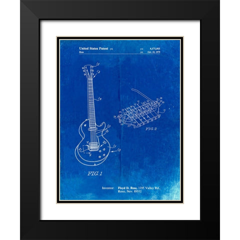 PP818-Faded Blueprint Floyd Rose Guitar Tremolo Patent Poster Black Modern Wood Framed Art Print with Double Matting by Borders, Cole