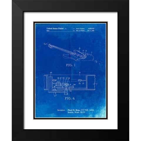 PP819-Faded Blueprint Floyd Rose Tremolo Patent Poster Black Modern Wood Framed Art Print with Double Matting by Borders, Cole