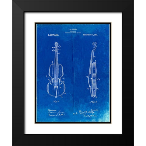 PP853-Faded Blueprint Frank M. Ashley Violin Patent Poster Black Modern Wood Framed Art Print with Double Matting by Borders, Cole