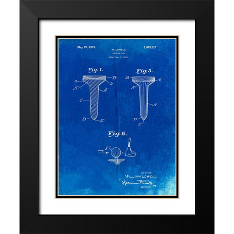 PP860-Faded Blueprint Golf Tee Patent Poster Black Modern Wood Framed Art Print with Double Matting by Borders, Cole