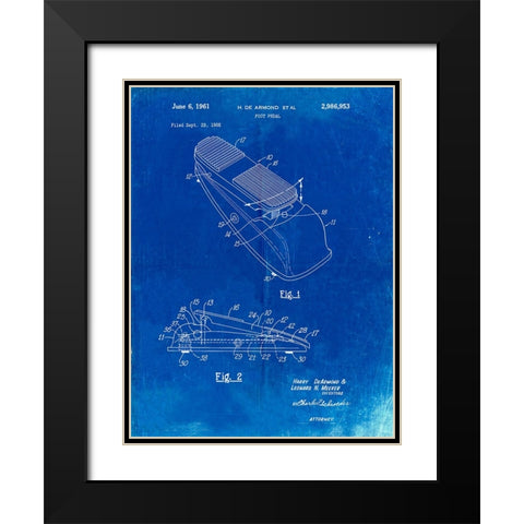PP883-Faded Blueprint Horace N Rowe Wah Pedal Patent Poster Black Modern Wood Framed Art Print with Double Matting by Borders, Cole