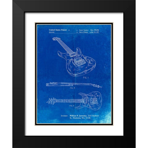PP888-Faded Blueprint Ibanez Pro 540RBB Electric Guitar Patent Poster Black Modern Wood Framed Art Print with Double Matting by Borders, Cole