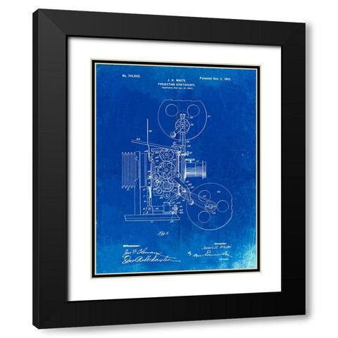 PP1000-Faded Blueprint Projecting Kinetoscope Patent Poster Black Modern Wood Framed Art Print with Double Matting by Borders, Cole