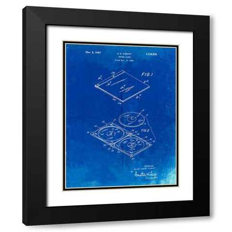 PP1008-Faded Blueprint Record Album Patent Poster Black Modern Wood Framed Art Print with Double Matting by Borders, Cole