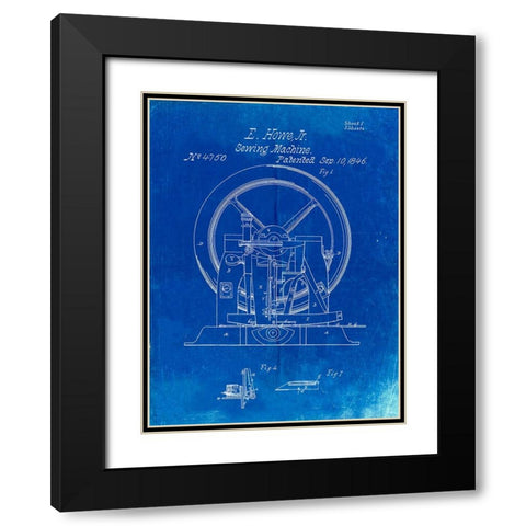 PP1035-Faded Blueprint Singer Sewing Machine Patent Poster Black Modern Wood Framed Art Print with Double Matting by Borders, Cole