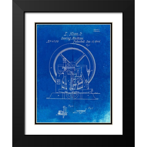 PP1035-Faded Blueprint Singer Sewing Machine Patent Poster Black Modern Wood Framed Art Print with Double Matting by Borders, Cole