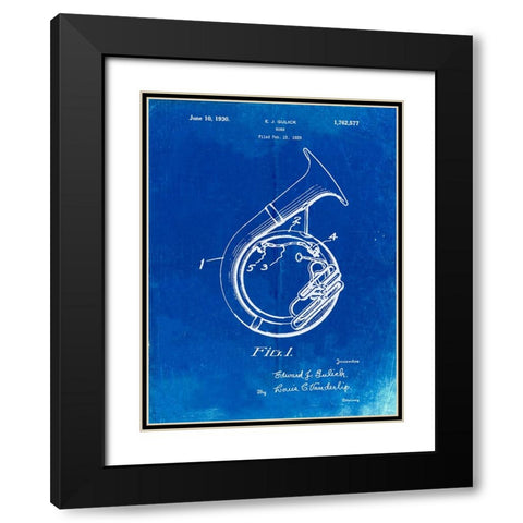 PP1049-Faded Blueprint Sousaphone Patent Poster Black Modern Wood Framed Art Print with Double Matting by Borders, Cole