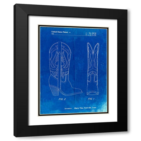 PP1098-Faded Blueprint Texas Boot Company 1983 Cowboy Boots Patent Poster Black Modern Wood Framed Art Print with Double Matting by Borders, Cole