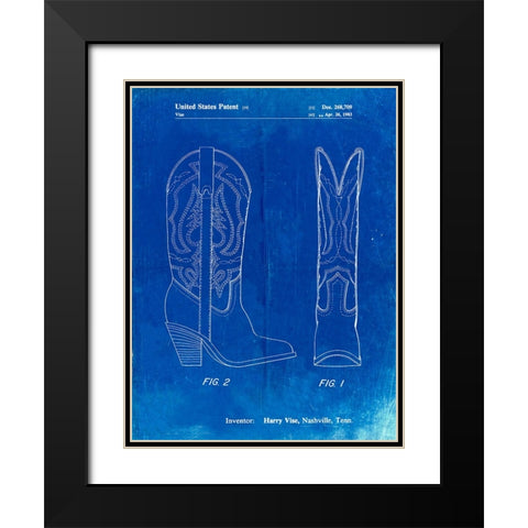 PP1098-Faded Blueprint Texas Boot Company 1983 Cowboy Boots Patent Poster Black Modern Wood Framed Art Print with Double Matting by Borders, Cole