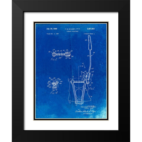 PP1122-Faded Blueprint Vibrato Tailpiece Patent Wall Art Poster Black Modern Wood Framed Art Print with Double Matting by Borders, Cole