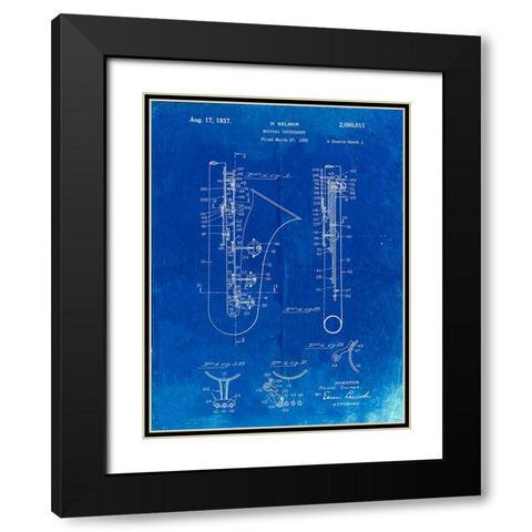 PP156- Faded Blueprint Selmer 1937 Saxophone Poster Black Modern Wood Framed Art Print with Double Matting by Borders, Cole