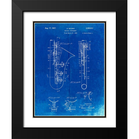 PP156- Faded Blueprint Selmer 1937 Saxophone Poster Black Modern Wood Framed Art Print with Double Matting by Borders, Cole