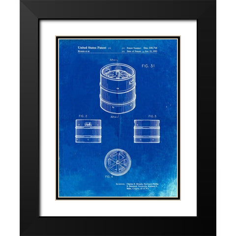 PP193- Faded Blueprint Miller Beer Keg Patent Poster Black Modern Wood Framed Art Print with Double Matting by Borders, Cole