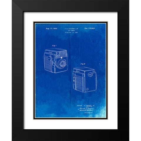 PP300-Faded Blueprint Kodak Brownie Bullseye 1954 Patent Poster Black Modern Wood Framed Art Print with Double Matting by Borders, Cole