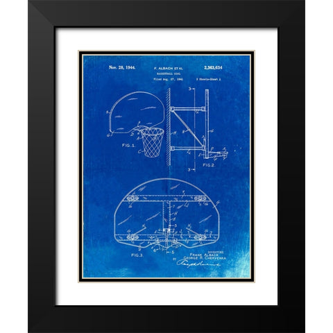 PP381-Faded Blueprint Basketball Goal Patent Print Black Modern Wood Framed Art Print with Double Matting by Borders, Cole