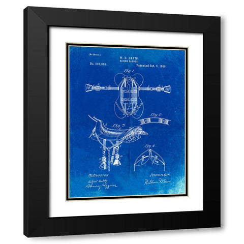PP444-Faded Blueprint Horse Saddle Patent Poster Black Modern Wood Framed Art Print with Double Matting by Borders, Cole