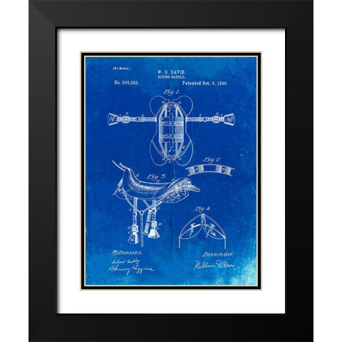 PP444-Faded Blueprint Horse Saddle Patent Poster Black Modern Wood Framed Art Print with Double Matting by Borders, Cole