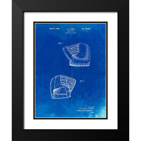 PP538-Faded Blueprint A.J. Turner Baseball Mitt Patent Poster Black Modern Wood Framed Art Print with Double Matting by Borders, Cole