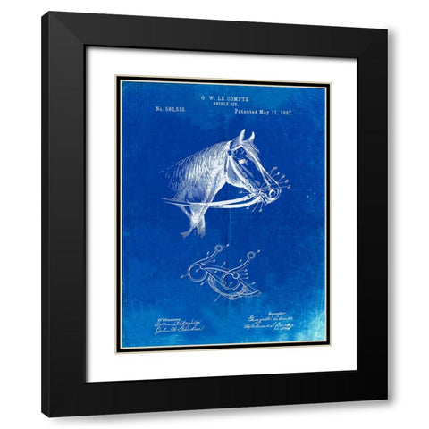 PP611-Faded Blueprint Horse Bridle Bit Poster Black Modern Wood Framed Art Print with Double Matting by Borders, Cole